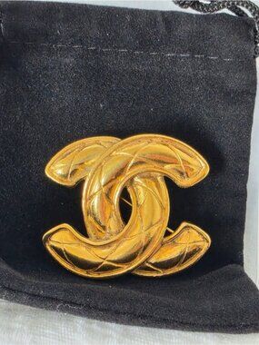 Vintage Chanel CC Brooch 24 Karat Gold Plated Logo